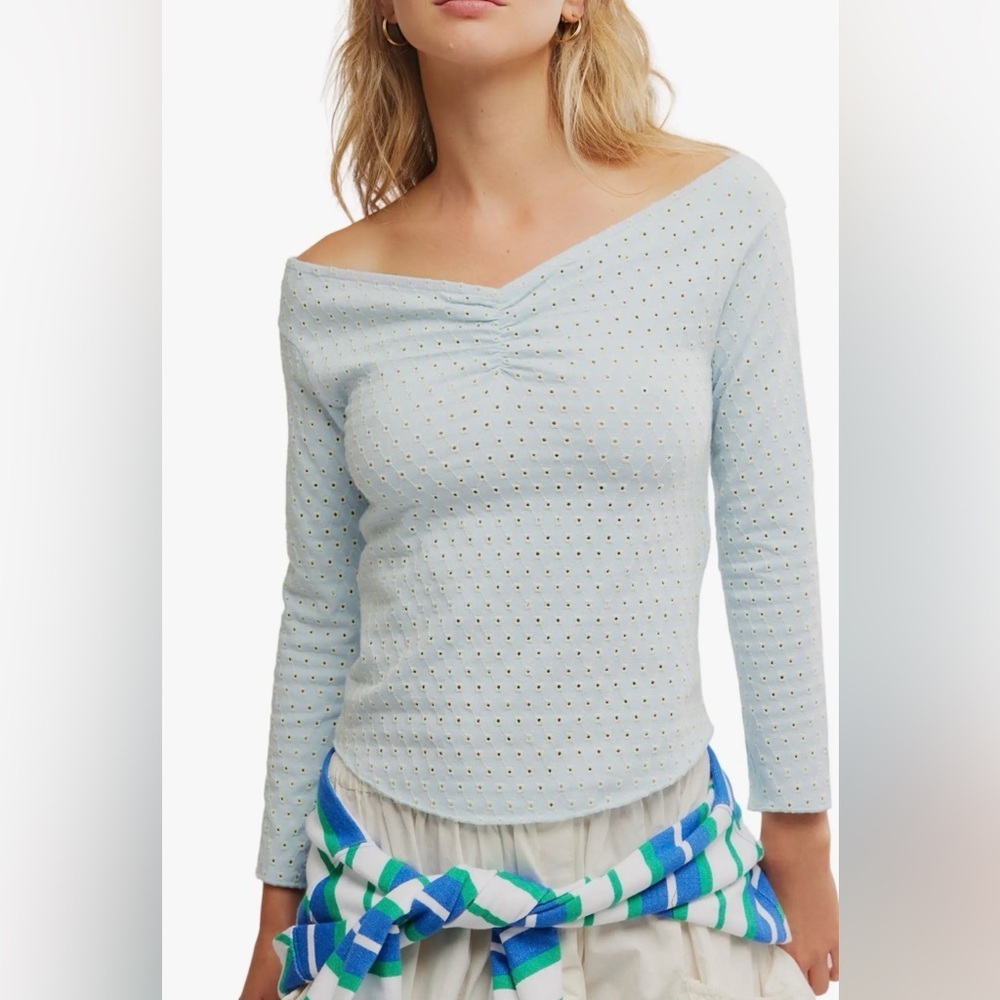 Free People Light Blue Long Sleeve Top